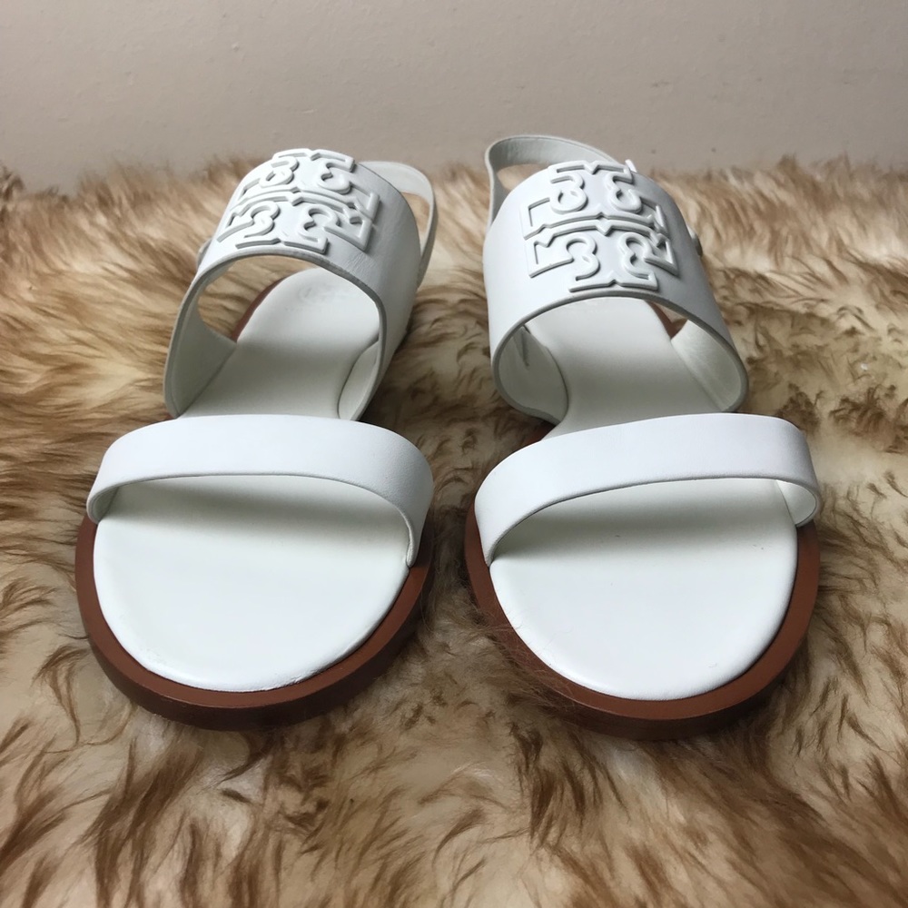 Tory Burch Melinda Powder Coated Sandal White Logo - Picture 6 of 8